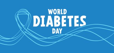 Çizgi filmdeki el, kan damlası. Dünya Diyabet Günü. İnsan elleri ve kaldırılmış indeks. Parmak ve kan damlaları. 14 Kasım, küresel farkındalık ayı kampanyası diyabete odaklanıyor. Mavi daire, halka kurdele..