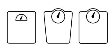 Beslenme ölçeği ya da tartı terazisi. Denge konsepti. Vector fitness spor piktogramı. Banyo ağırlığı ölçeği simgesi. Dünya Diyabet Günü. Aşırı kilolu, obezite sorunu olan insanlar. Yağ, kalori.