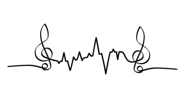 Kalp atışı nabzı, el salla. Müzik notası, baba. Düz vektör dalgaları işareti. Müzik notaları ya da personel çizgisi kalıpları. Ses, nota konsepti. anahtar, g melodi ögesi sembolü.