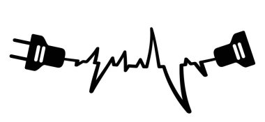 Karikatür elektrik prizi. Soket, elektrik, güç logosu ve sembol. Elektrik prizleri ve kablo. Soket prizi adaptörü. Kablo, enerji ikonu kablosu. Kalp atışı nabzı. Enerji ikonu. 110, 220, 230 voltaj, dalga. 