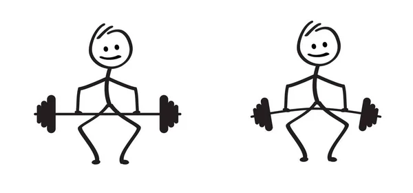 Cartoon Αθλητής Stickman Ραβδί Άνθρωπος Σχήμα Και Άρση Βαρών Εικόνα — Διανυσματικό Αρχείο