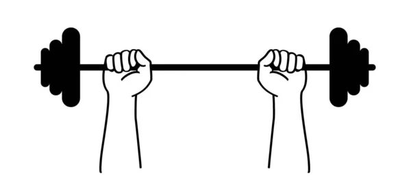 Cartoon Barbell Weight Icon Strength Symbol Hands Lifted Barbell Weight — Vetor de Stock