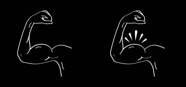 バイセップ 漫画の人間の肘のシンボル ベクトルアウトライン描画 編集可能なストローク ボディパーツアウトラインアイコン 線のパターン 強い筋線のアイコン 筋肉のボディビルダーのポーズ パワーリフティング — ストックベクタ