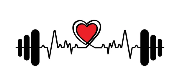 Мультфильм Вес Штанги Любовным Сердцем Пульсом Сердцебиения Символ Силы Руки — стоковый вектор