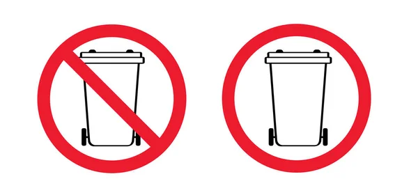 禁止在任何地方放置垃圾箱或垃圾袋 切勿堆放塑料袋或货柜 街上没有垃圾箱 垃圾箱和塑料袋 垃圾箱 垃圾箱或垃圾箱符号 — 图库矢量图片