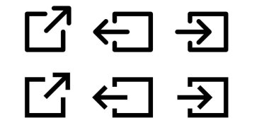 Dış, çıkış veya giriş bağlantı sembolü. Hiper bağlantı zinciri simgesi. Pictogram yükle, paylaş ve yükle. Düz etiket vektörü. Sayfa simgesini aç. Çıkış ve çıkış, web ya da web sitesi işareti. Giriş veya çıkış kavramı.