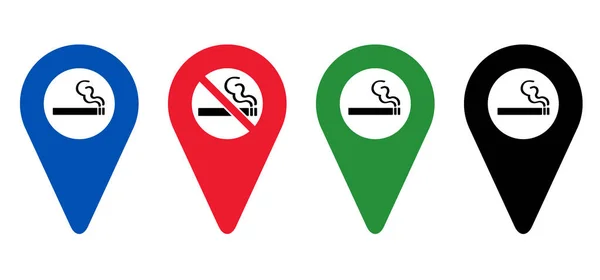 定位指针 吸烟是禁烟标志 卡通片没有吸烟图标或象形文字 在这里吸烟或吸烟的标志 吸烟区或区域 航行路线平底船 — 图库矢量图片