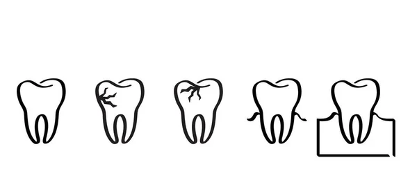 漫画の健康 歯茎と歯 モル線のパターン ベクトル図面シルエットアイコン 歯や歯に損傷を与えます 歯が割れ 損傷しました 強いエナメル質疾患 — ストックベクタ