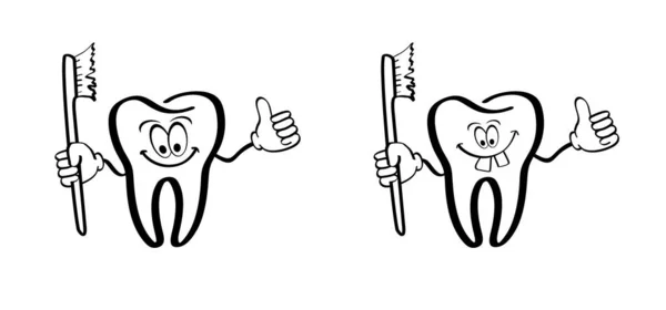 Cartoon Tooth Gums Toothbrush Molar Line Pattern Vector Drawing Silhouette — Διανυσματικό Αρχείο
