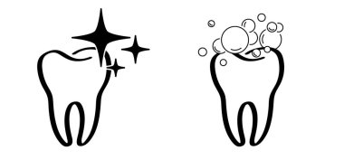 Sağlıklı çizgi film, diş eti ve temiz bir sembol. Vektör siluet simgesi çiziyor. Dişleri ya da dişleri zarar görmüş. Kırık diş, ağız ve diş, hasarlı. Güçlü diş mineleri, hastalık. Azı