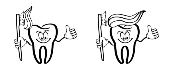 Мультяшний Зуб Яснами Зубною Щіткою Зубною Пастою Молярна Лінія Візерунка — стоковий вектор