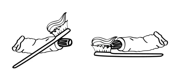 Zahnbürste Und Behälter Cartoon Gesund Zahnpasta Molare Muster Vektorzeichnung Zahnbürste — Stockvektor