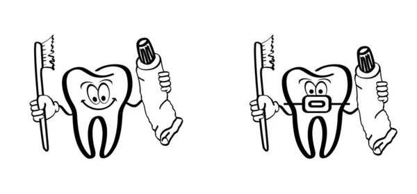 Мультяшный Зуб Деснами Зубной Щеткой Молярный Узор Значок Векторной Зубной — стоковый вектор