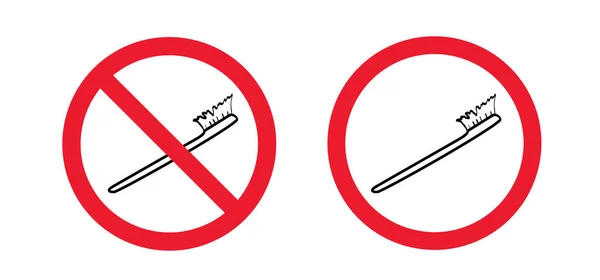 禁止使用牙齿和牙刷图标 牙刷线图案 病媒没有禁令 警告信号 损坏牙刷或牙刷 不准在这里刷牙 — 图库矢量图片