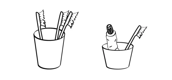 Cartoon Drawing Toothbrush Paste Wash Your Teeth Molar Vector Toothpaste — Stockvektor