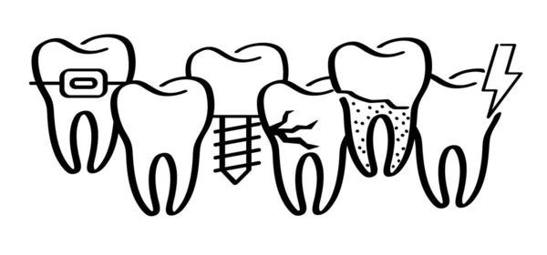 国民や世界の歯科医の日のために 歯科医の日 漫画の健康 歯茎と歯 ベクター ドローイング アイコン 歯や歯に損傷を与えます 歯が割れ — ストックベクタ