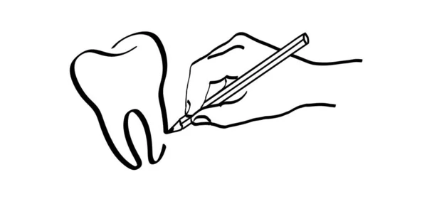 Мультфильм Здоровый Зуб Деснами Рисунок Линии Значок Векторного Рисунка Силуэта — стоковый вектор