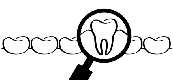 День Стоматолога День Стоматолога Мультфільм Здоровий Збільшуючи Скло Показує Зуб — стоковий вектор