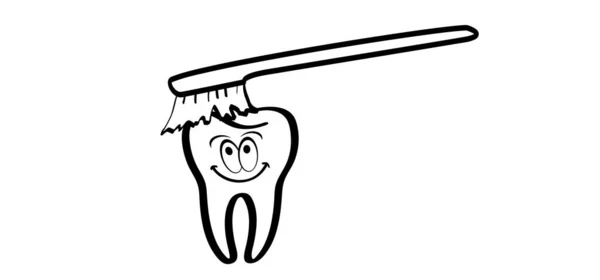 ブラシの日 漫画の描画歯ブラシとペースト 歯と臼歯を洗ってください ベクトル歯磨き粉とチューブアイコン 歯ブラシまたは歯ブラシアイコン 口腔衛生のシンボル — ストックベクタ
