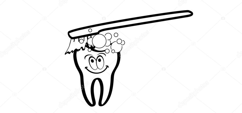 Brush Day. Cartoon drawing toothbrush and paste. For wash your teeth and molar. Vector toothpaste and tube icon. Teeth brush or tooth brush icon. Dental, mouth hygiene symbol.