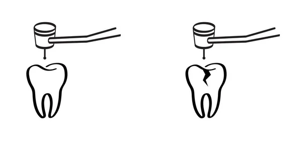歯科クリニック用の歯科ドリルまたは歯科ドリル 歯茎や歯のドリル モルのロゴを持つ漫画の歯 歯ブラシや歯ブラシに損傷を与えます 口腔衛生のシンボル 歯穴あけ機 — ストックベクタ