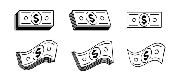 Paquete Dibujos Animados Icono Papel Moneda Logotipo Dólares Vectoriales Billetes — Vector de stock