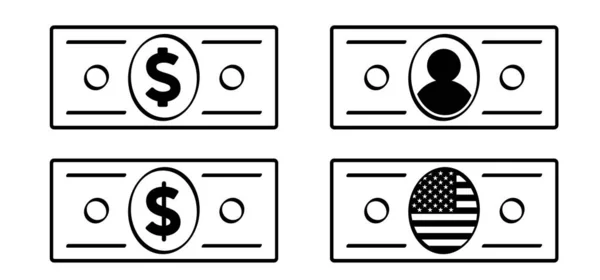 Pacchetto Del Fumetto Usa Icona Logo Carta Moneta Dollaro Vettoriale — Vettoriale Stock