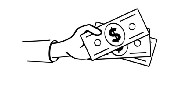 Cartoon Bundel Usa Papier Geld Hand Vectordollar Bankbiljetten Bankbiljet Facturen — Stockvector