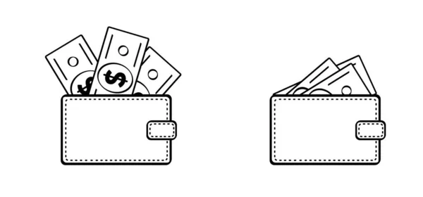 Portemonnee Cartoon Bundel Usa Papier Geld Hand Vectordollar Bankbiljetten Bankbiljet — Stockvector