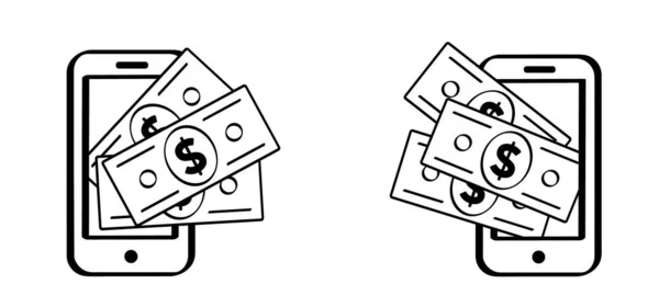 漫画バンドルUsa紙幣アイコンまたはロゴ ベクトルモバイル 紙幣または紙幣 現金と通貨の請求書 銀行券金融投資 アメリカ対旗 — ストックベクタ