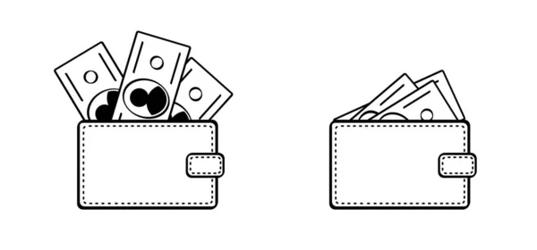 Portemonnee Omkopen Cartoon Bundel Portemonnee Papiergeld Vectorbiljetten Een Bankbiljet Facturen — Stockvector