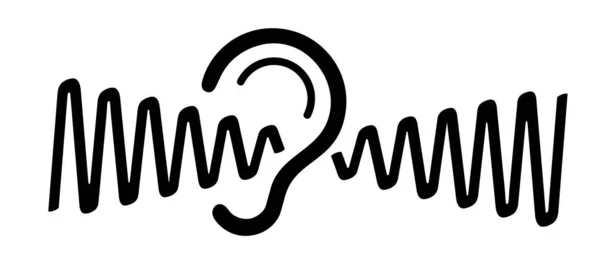 Tinnitus Klingeln Den Ohren Menschliches Ohr Mit Tinnitus Symbol Vektorlinienmuster — Stockvektor