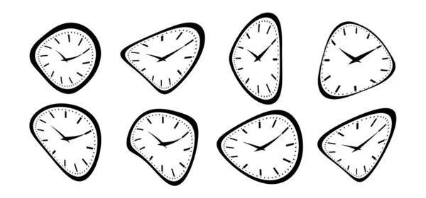 卡通片Salvador Dali Dali 时钟风格 时间到了警钟 男人或女人的手表 矢量脉冲钟 腕表计时器 经典的模拟沙漏图标 — 图库矢量图片