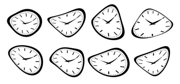 卡通片Salvador Dali Dali 时钟风格 时间到了警钟 男人或女人的手表 矢量脉冲钟 腕表计时器 经典的模拟沙漏图标 — 图库矢量图片