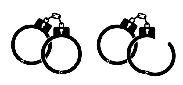 Stock vector Closed jail cuffs. Cartoon handcuffs. Vector handcuff, manacles or shackles arrest. Police equipment. Chained, handcuffed hands, for thief, prison and detention. Crime symbol. Police hand cuffs.