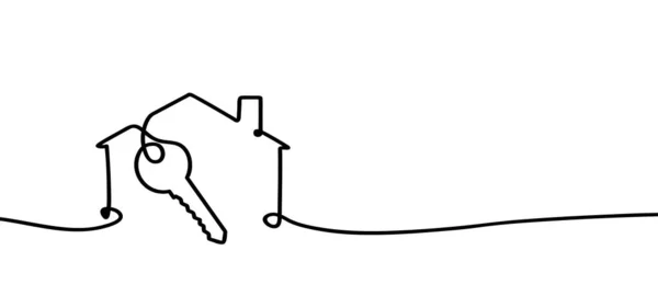 卡通家庭模式 家庭图标或符号 一个连续的线条绘图 建筑物或房屋标志 圆筒键图标 打开和关上了门 出售的想法 — 图库矢量图片