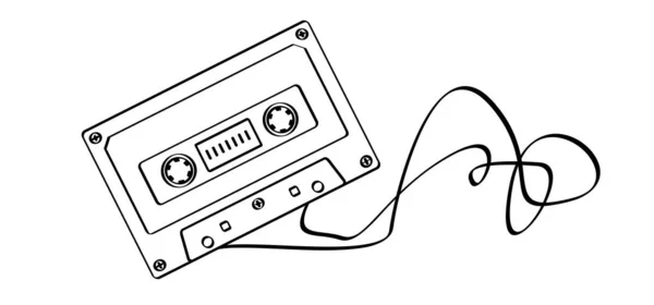 Tecknad Plast Gamla Ljudinspelningskassett Ritning Kassett Tejp Symbol Eller Ikon — Stock vektor
