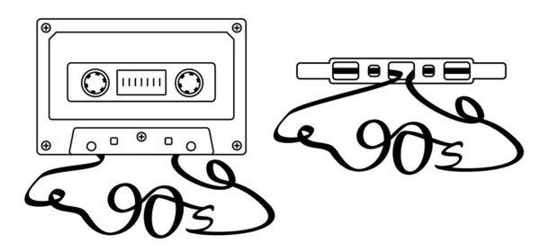 Cartoon Plastic Old Audio Record Cassette Drawing Cassette Tape Symbol — Stock Vector