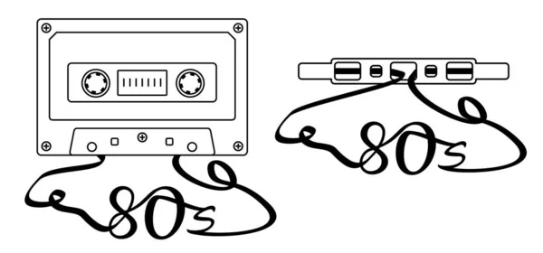 Caricatura Plástico Viejo Casete Grabación Audio Dibujo Cinta Casete Símbolo — Archivo Imágenes Vectoriales