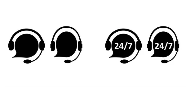 卡通服务台图标 客户服务象形文字 耳机支持或全天候服务 呼叫中心操作员签名 全天24小时支持和帮助 — 图库矢量图片