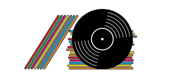 Çizgi Film Vinili Simgesi Sembolü Retro Vinil Albüm Müzik Plakası — Stok Vektör