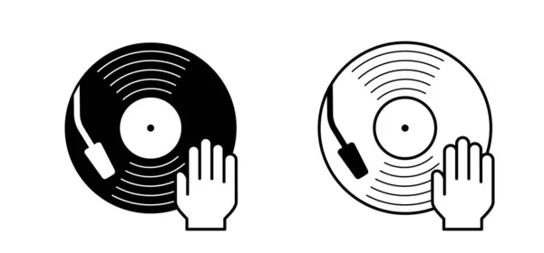 Cartoon Handkratzen Auf Vinyl Oder Die Hände Von Discjockey Plattenspieler — Stockvektor