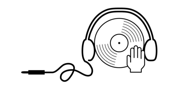 Cartoon Handkratzen Auf Vinyl Oder Die Hände Von Discjockey Plattenspieler — Stockvektor
