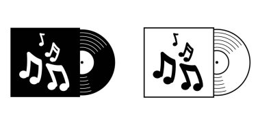 Çizgi film vinili ya da İp simgesi. DJ sembolü. Retro vinil albüm. Müzik plakası, kapak ya da zarf. Pikabın, pikabın. Müzik çalar, analog müzik kaydı. Gramofon etiketi ve rozeti.