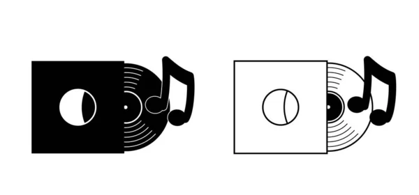 Çizgi Film Vinili Simgesi Sembolü Retro Vinil Albüm Müzik Plakası — Stok Vektör