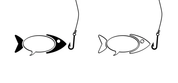 물고기 물고기 물고기 표지판 고양이 낚시하러 메시지를 말하는 말하기 낚시를 — 스톡 벡터