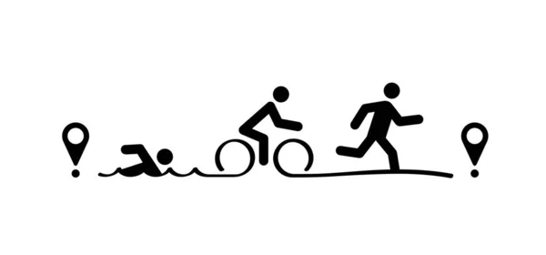 铁人三项运动的模式 Triatlon路线 骑自行车 骑自行车和游泳的运动图片 有趣的平面矢量活动图标符号 三项运动 三项运动比赛 — 图库矢量图片
