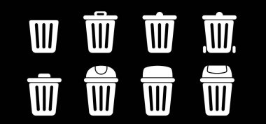 Drawing litter basket or litterbin. Clean up and trashcan, Waste bin. Cleaning tools. Container logo or pictogram. Recycle, remove, delete box. Wheelie bin. Garbage bag, container. Recyclable materials