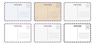 Arkası boş, kirli lekeli bir kartpostal. Vector Air posta pulları, par avion posta pulları, eski kartpostallar. Arka taraf şablon etiketini boşalt. Posta seti, parmak izi adresi, iz sürme. Hava postası, posta