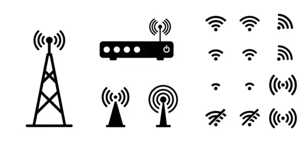 Rede Roteador Wifi Relacionado Conectar Serviço Internet Para Conexão Torre —  Vetores de Stock